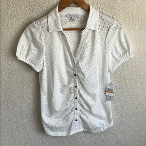 Single Thread top women’s small eyelet Button Down Ruched‎ Blouse
